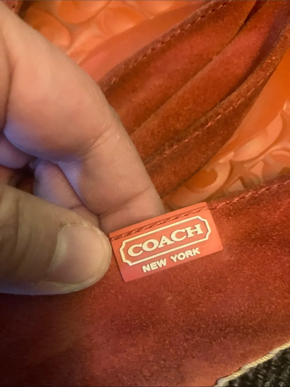 Coach “June” espadrille loafers red/coral suede upper signature logo 9.5
